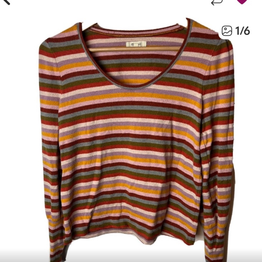 Madewell Long Puff Sleeve Sweater Rainbow Striped Size Medium V-neck Style AG237